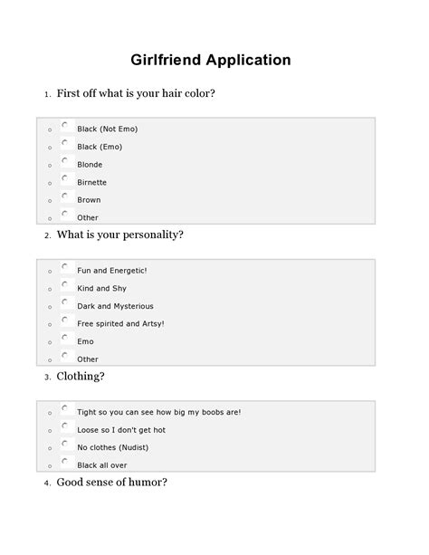 girlfriend application form|29 Funny Girlfriend Application Forms [PDF, Word]